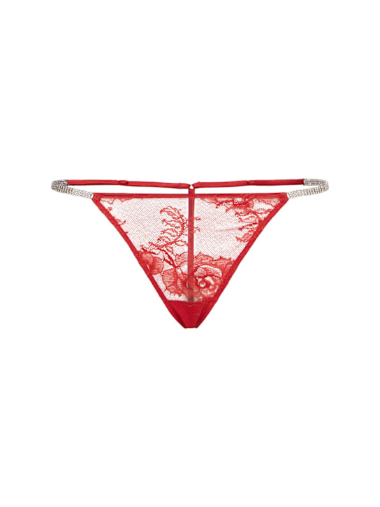 Fleur Du Mal: Embellished Bouquet lace g-string - Red - women_0 | Luisa Via Roma