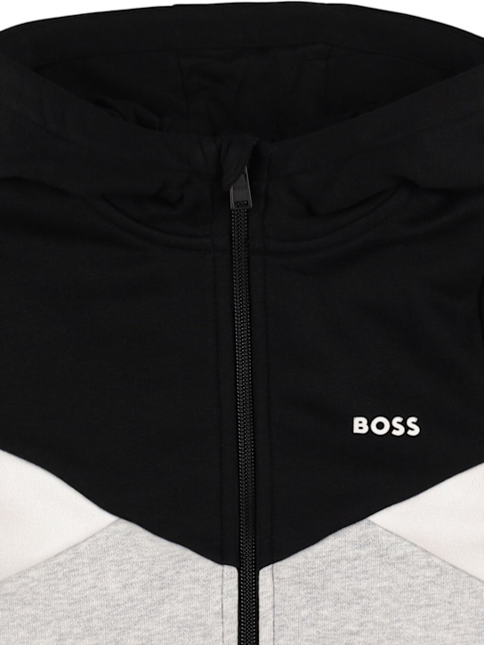 Boss: ブラッシュドコットンブレンドジップスウェットシャツ - kids-boys_1 | Luisa Via Roma