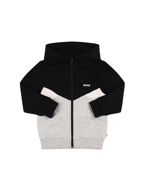 Boss: ブラッシュドコットンブレンドジップスウェットシャツ - kids-boys_0 | Luisa Via Roma