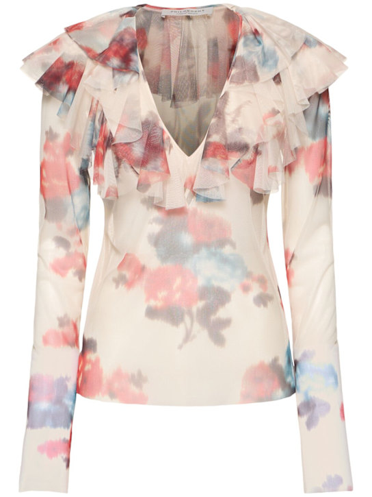Printed tulle top - Thumbnail 1