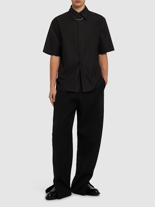 Jil Sander: Boxy fit short sleeve cotton shirt - Black - men_1 | Luisa Via Roma