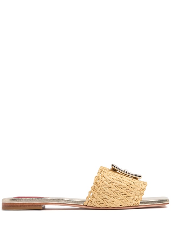 Roger Vivier: 10mm Strass Buckle raffia flat slides - women_0 | Luisa Via Roma