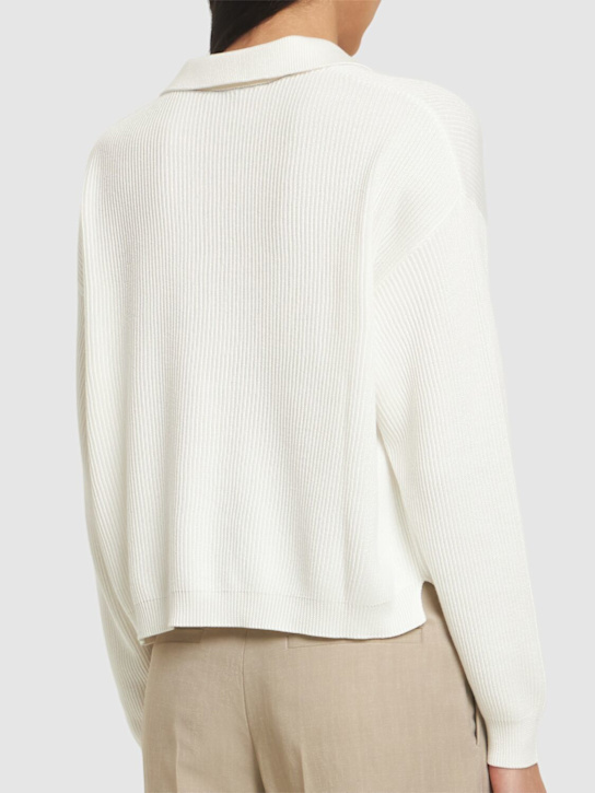 Brunello Cucinelli: 罗纹棉质针织POLO衫 - 象牙色 - women_2 | Luisa Via Roma