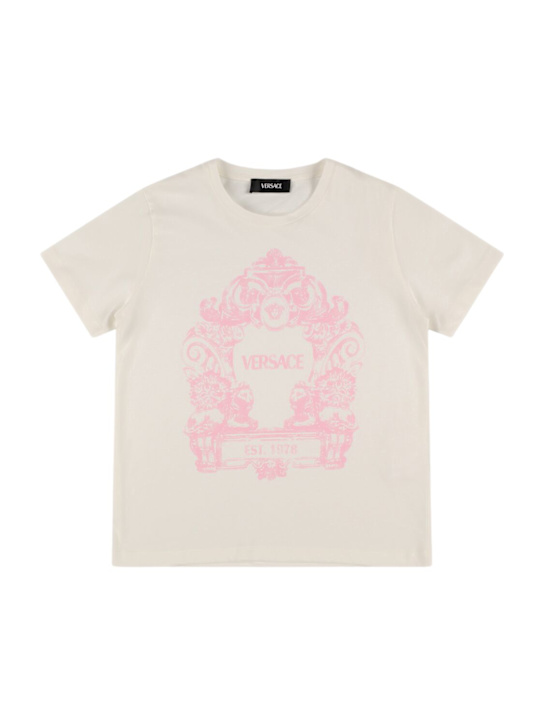 Versace: T-shirt in jersey di cotone stampato - kids-girls_0 | Luisa Via Roma