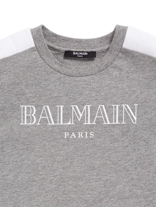 Balmain: コットンジャージーパデッドTシャツ - グレー - kids-girls_1 | Luisa Via Roma