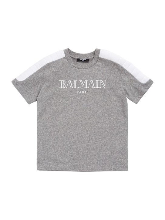 Balmain: コットンジャージーパデッドTシャツ - グレー - kids-girls_0 | Luisa Via Roma