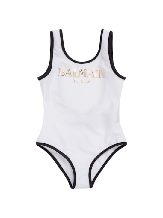 Balmain: Costume intero in Lycra stampata - Bianco - kids-girls_0 | Luisa Via Roma