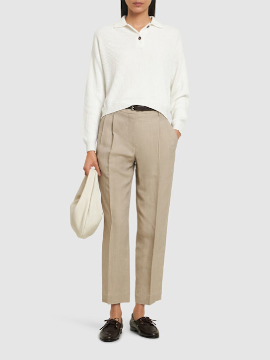 Brunello Cucinelli: リネンブレンドツイルクロップドパンツ - ベージュ - women_1 | Luisa Via Roma