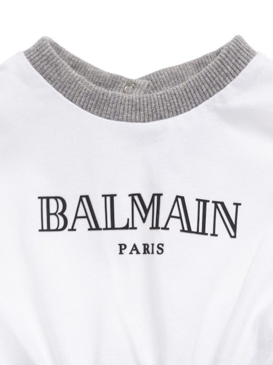 Balmain: Printed cotton jersey romper - White/Grey - kids-boys_1 | Luisa Via Roma