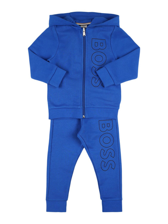 Boss: Cotton blend zip sweatshirt & sweatpants - Cobalto - kids-boys_0 | Luisa Via Roma