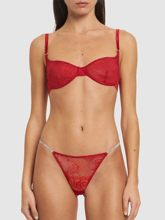 Fleur Du Mal: Embellished Bouquet lace g-string - Red - women_1 | Luisa Via Roma