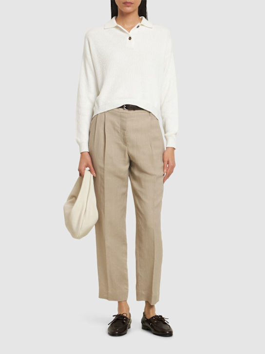 Brunello Cucinelli: 罗纹棉质针织POLO衫 - 象牙色 - women_1 | Luisa Via Roma
