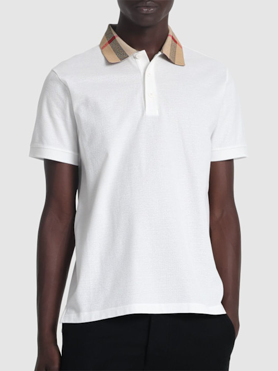 Burberry: Cody Check collar cotton polo - White - men_2 | Luisa Via Roma