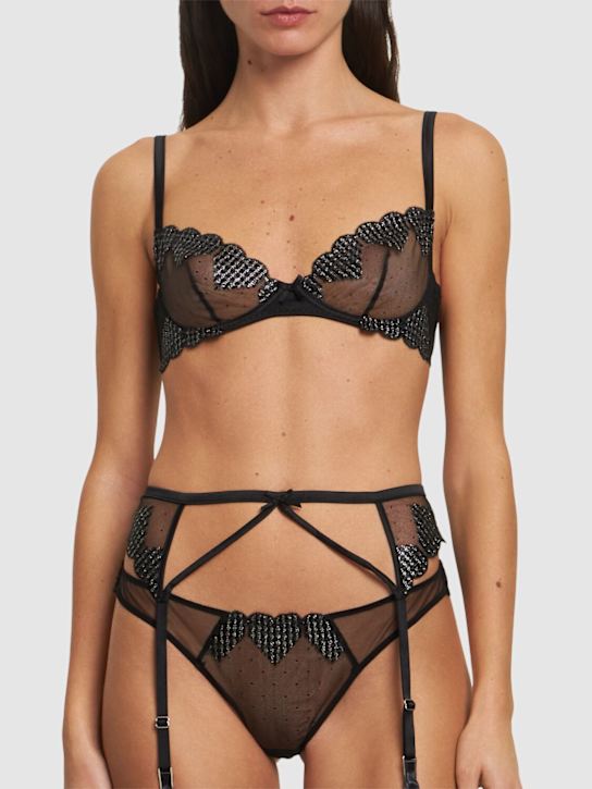 Fleur Du Mal: Heart embroidery garter - Black - women_1 | Luisa Via Roma