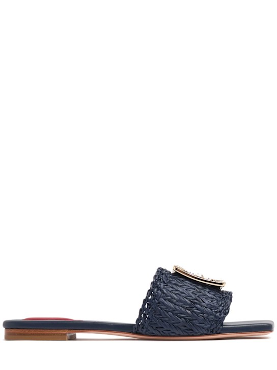 Roger Vivier: Strass Buckle ラフィアフラットサンダル 10mm - women_0 | Luisa Via Roma