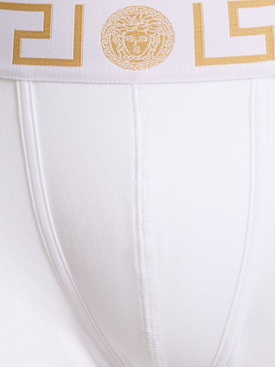 Versace: Pack of 3 Greca stretch boxer briefs - White - men_3 | Luisa Via Roma