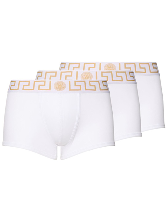 Versace: Pack of 3 Greca stretch boxer briefs - White - men_0 | Luisa Via Roma