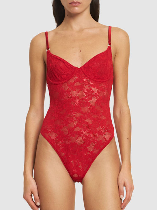 Fleur Du Mal: Le Stretch lace & silk bodysuit - women_1 | Luisa Via Roma