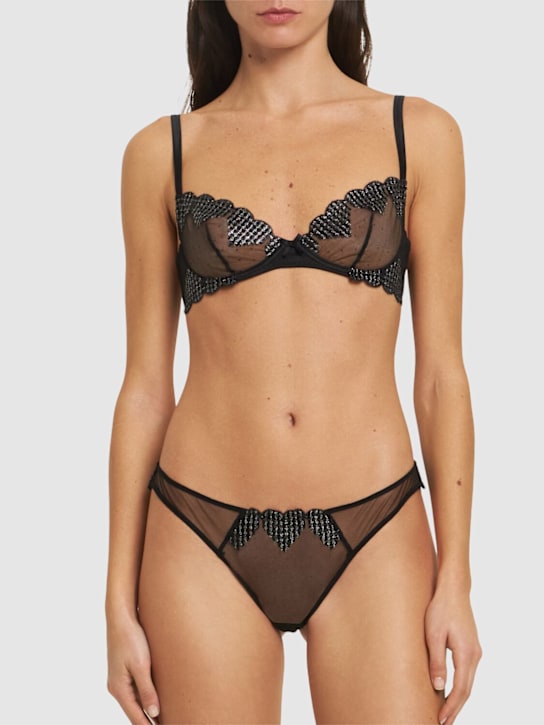 Fleur Du Mal: Heart embroidery demi bra - Black - women_1 | Luisa Via Roma