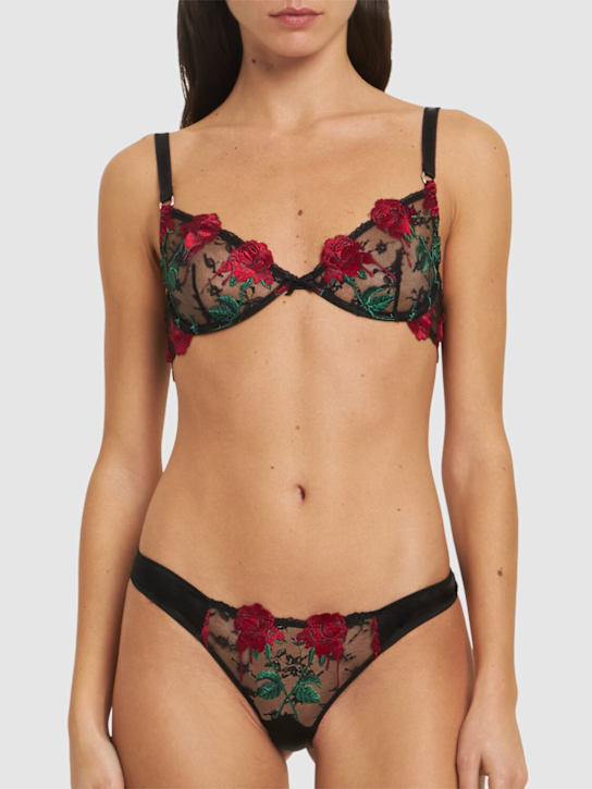 Fleur Du Mal: Bleeding Rose embroidered demi bra - women_1 | Luisa Via Roma