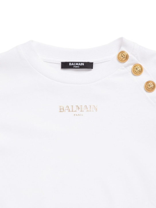 Balmain: 印花棉质平纹针织T恤 - 白色 - kids-boys_1 | Luisa Via Roma