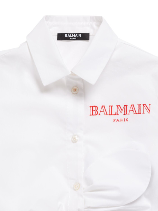 Balmain: Cotton poplin cropped shirt - White - kids-girls_1 | Luisa Via Roma