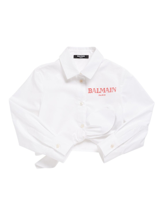 Balmain: Cotton poplin cropped shirt - White - kids-girls_0 | Luisa Via Roma