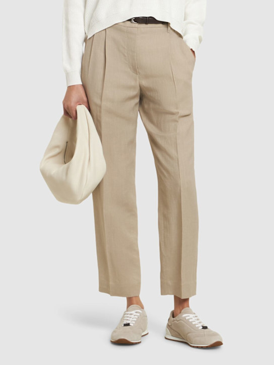 Brunello Cucinelli: 10毫米麂皮低帮运动鞋 - 石色 - women_1 | Luisa Via Roma