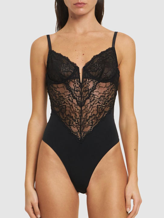 Fleur Du Mal: Naomi lace & silk bodysuit - women_1 | Luisa Via Roma