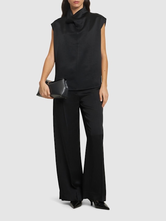 Toteme: Top senza maniche in raso drappeggiato - Nero - women_1 | Luisa Via Roma