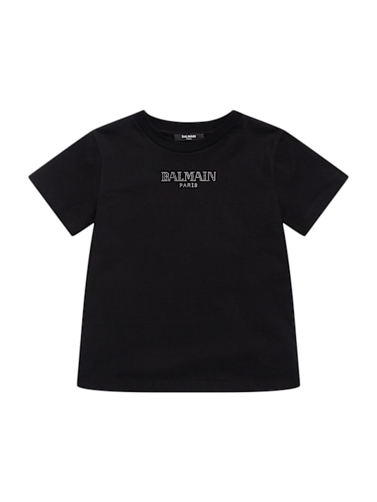 Balmain: コットンジャージーTシャツ - ブラック - kids-girls_0 | Luisa Via Roma
