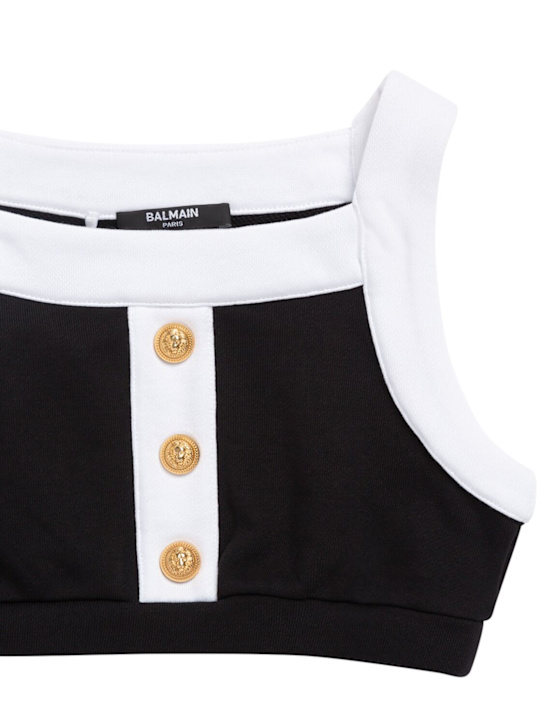 Balmain: コットンクロップトップ - ホワイト/ブラック - kids-girls_1 | Luisa Via Roma