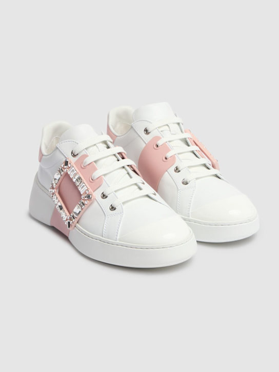Roger Vivier: 40mm Viv Skate leather sneakers - White/Pink - women_2 | Luisa Via Roma