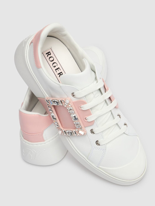 Roger Vivier: 40mm Viv Skate leather sneakers - White/Pink - women_4 | Luisa Via Roma