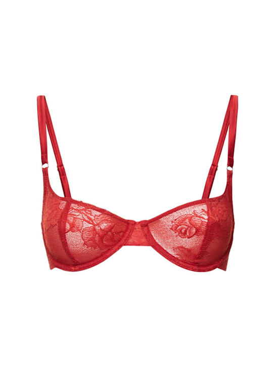 Fleur Du Mal: Bouquet lace scooped balconette bra - Red - women_0 | Luisa Via Roma
