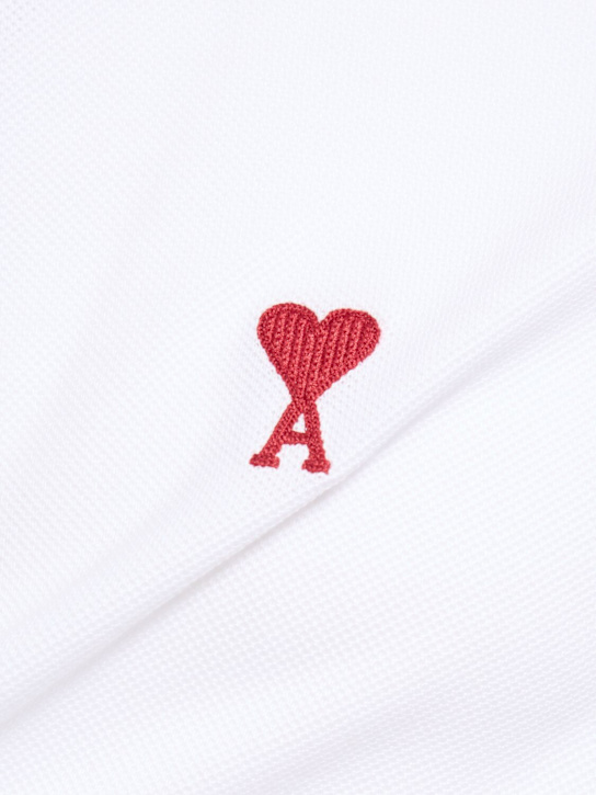 AMI Paris: Logo organic cotton piqué polo - White - men_4 | Luisa Via Roma