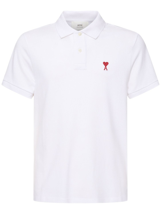 AMI Paris: Logo organic cotton piqué polo - White - men_0 | Luisa Via Roma