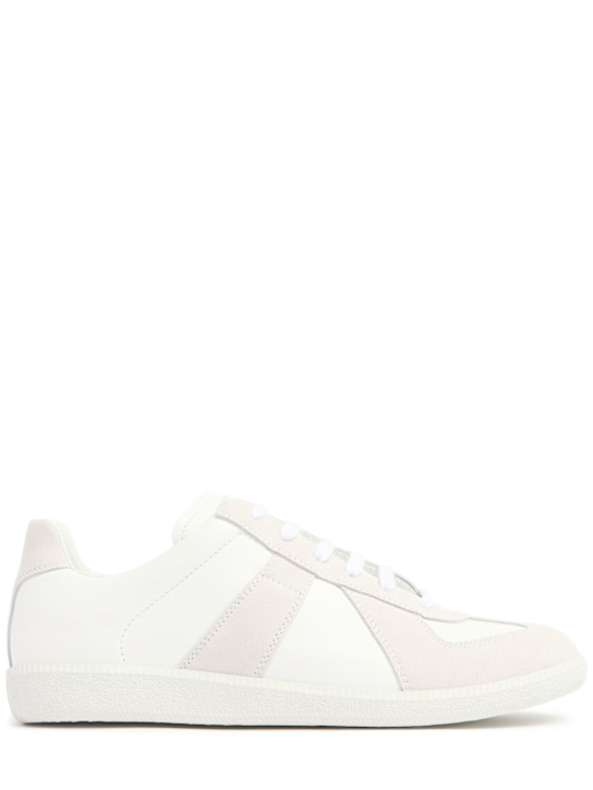 Maison Margiela: Replica leather & suede low top sneakers - Off White - men_0 | Luisa Via Roma