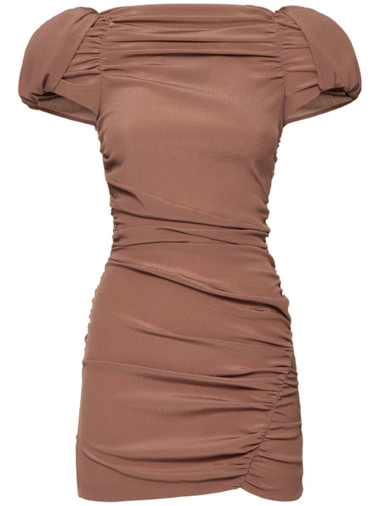 Magda Butrym: Draped silk mini dress - Dark Beige - women_0 | Luisa Via Roma