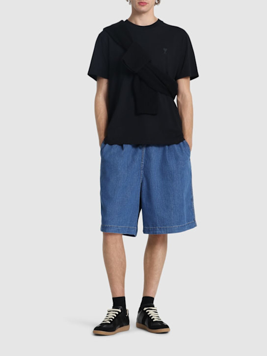 The Frankie Shop: Cotton denim jogging shorts - Blue - men_1 | Luisa Via Roma