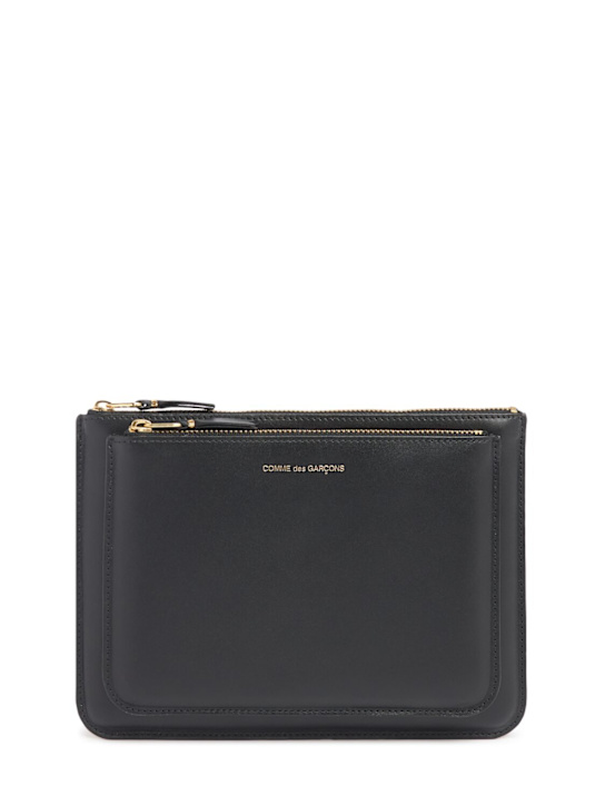 Comme des Garçons Wallet: Leather double-zip pouch - men_0 | Luisa Via Roma