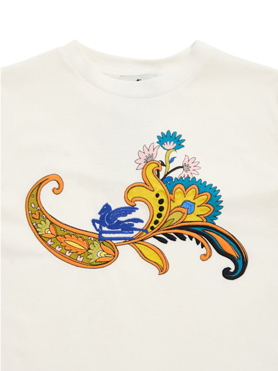 Etro: T-shirt in jersey di cotone con ricamo - Avorio - kids-girls_1 | Luisa Via Roma