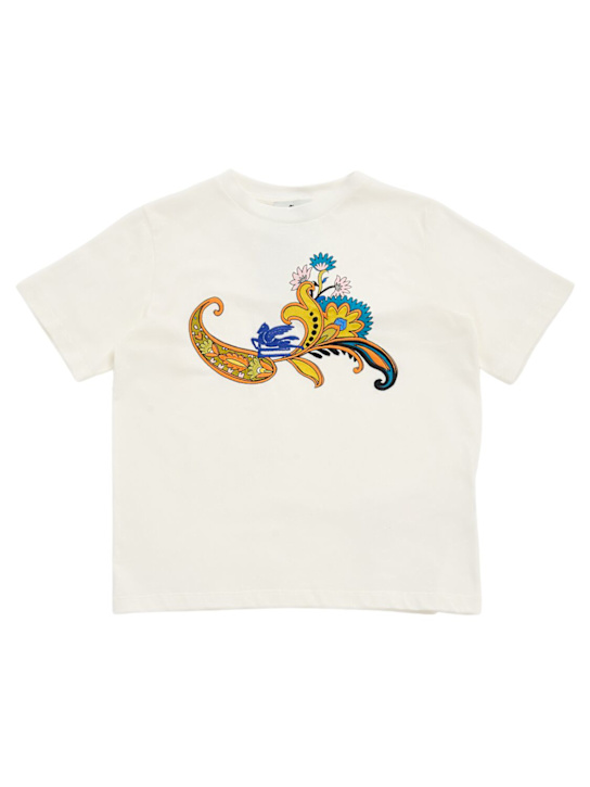 Etro: T-shirt in jersey di cotone con ricamo - Avorio - kids-girls_0 | Luisa Via Roma
