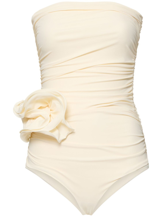 Magda Butrym: Jersey draped one piece swimsuit w/ rose - Cream - women_0 | Luisa Via Roma