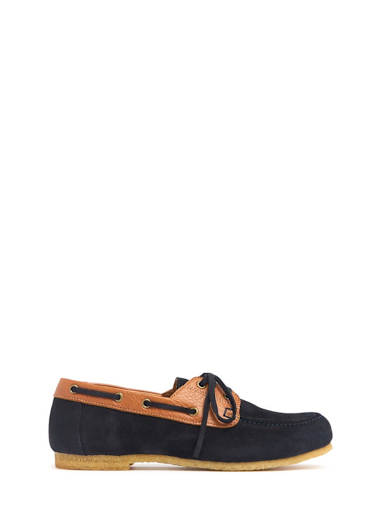 Bonpoint: Leather lace-up loafers - Dark Blue - kids-boys_0 | Luisa Via Roma