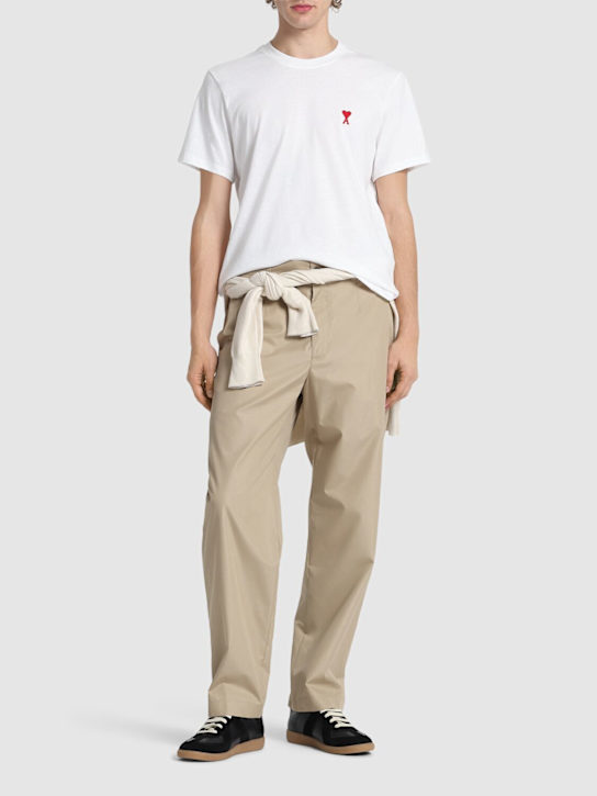 AMI Paris: Embroidered logo cotton jersey t-shirt - men_1 | Luisa Via Roma