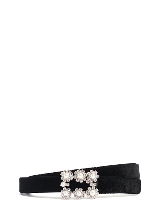 Roger Vivier: 1.5cm Flower Buckle velvet belt - women_0 | Luisa Via Roma