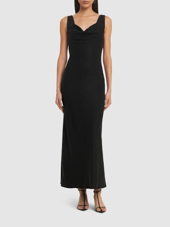 St. Agni: Double drape long dress - Black - women_1 | Luisa Via Roma
