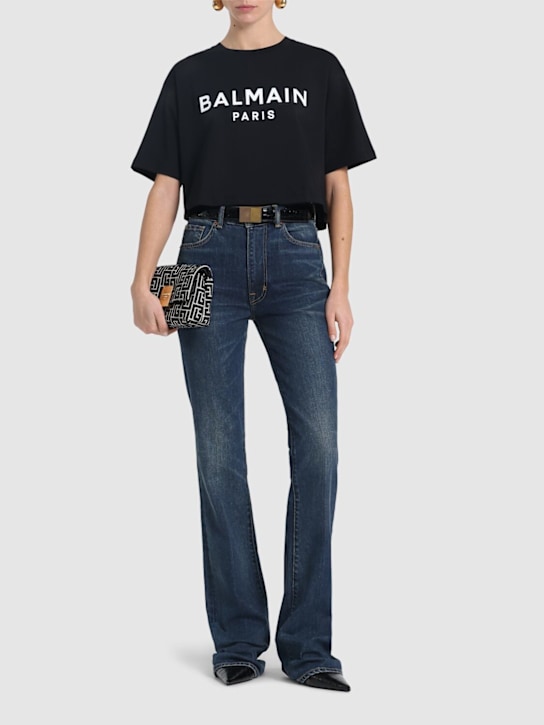 Balmain: Logo print cropped cotton jersey t-shirt - women_1 | Luisa Via Roma