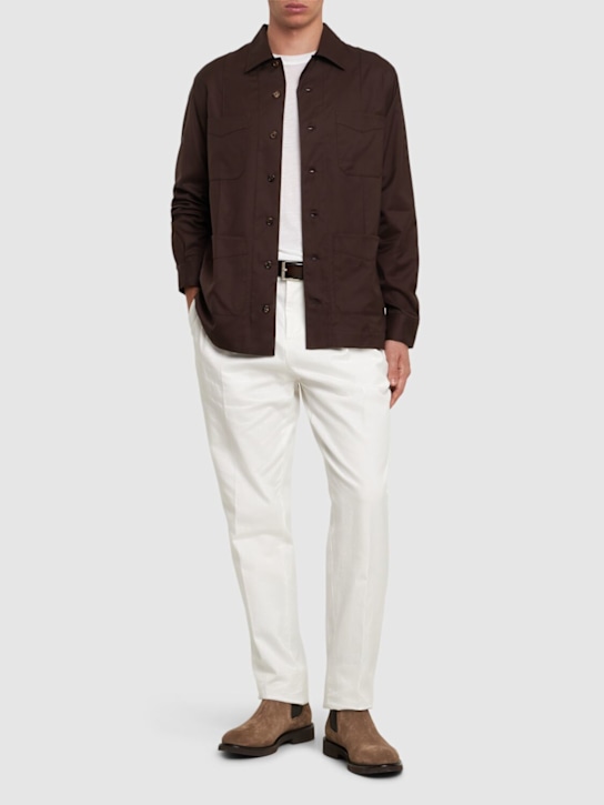 Brunello Cucinelli: Giacca in twill di cotone - Marrone Scuro - men_1 | Luisa Via Roma